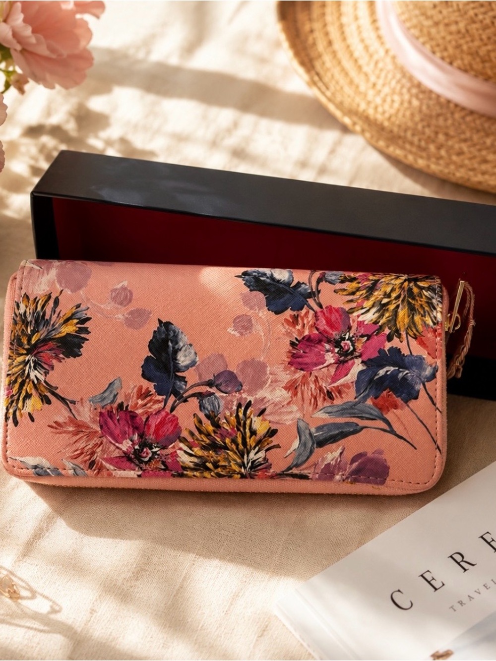 NWT Trina Turk Floral Print Zip Around Long Wallet Pink Multicolor Original Box
